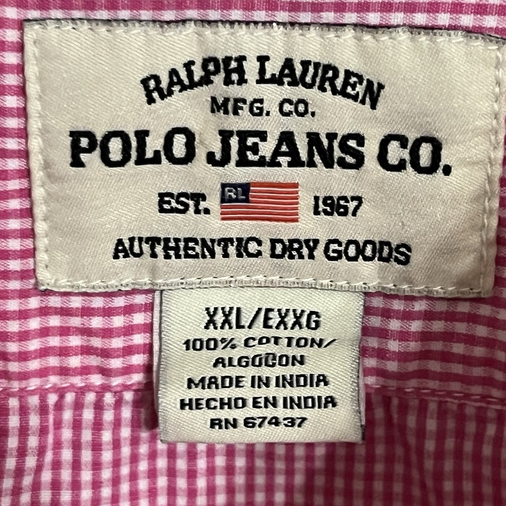 VTG Ralph Lauren Shirt Mens Polo Jeans Button Down Gingham Plaid Pink White XXL - Picture 4 of 11